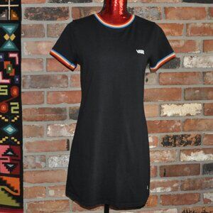 Vans Black Pull-Over Mini T-Shirt Dress Multi-color trim Small